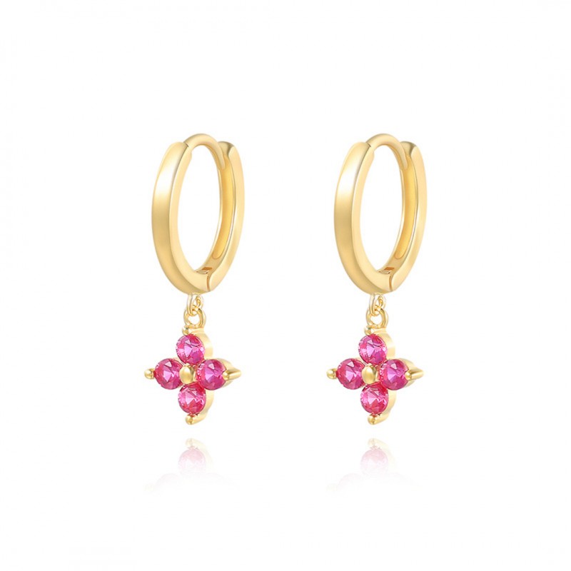 Lucky Clover Flower Zirconia Pendant Earrings 